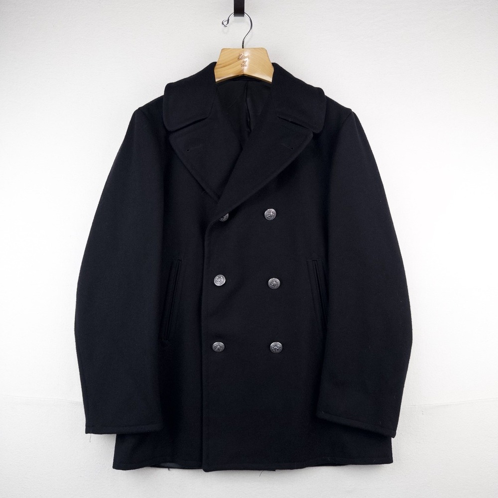 70's Vtg Navy Enlisted Military Peacoat Coat Men's 40R Blue Wool Metal Buttons